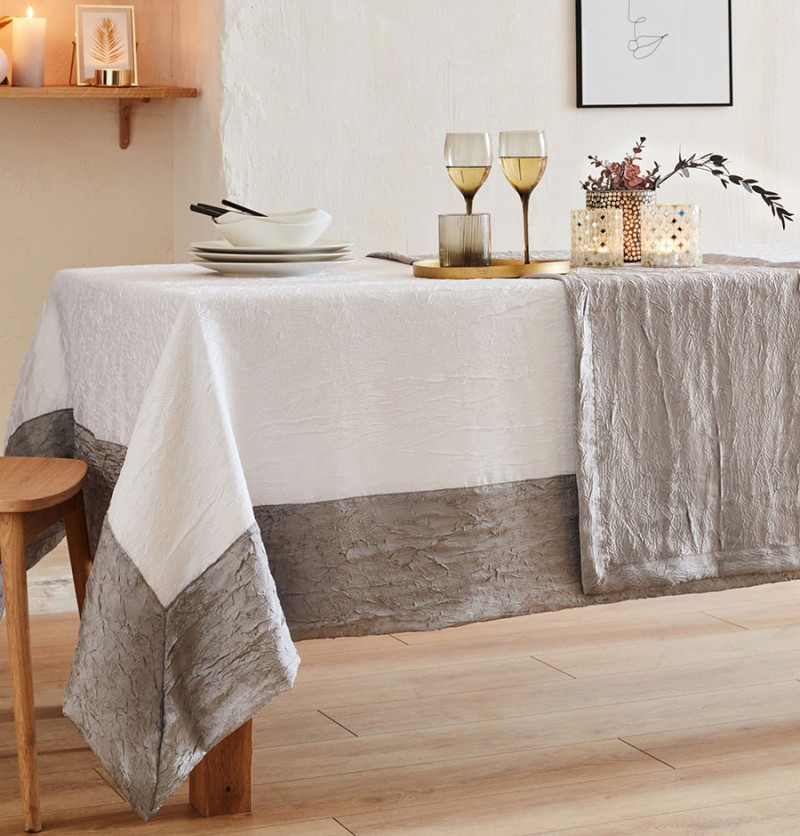 Nappe taffetas froissé Athéna blanc argent Nydel