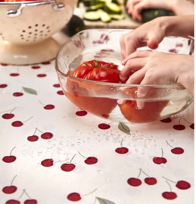 Nappe coton enduite Cherries Sylvie Thiriez