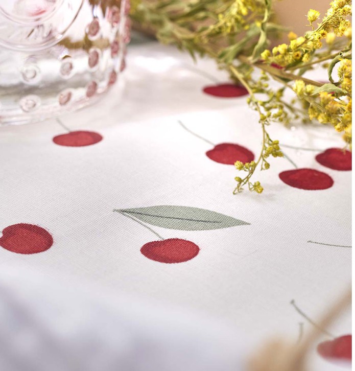 Nappe coton enduite Cherries Sylvie Thiriez - Blancollection