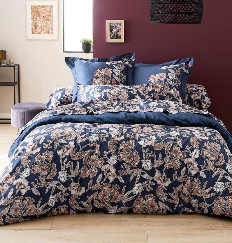 Housse de couette satin de coton botanic nuit 200x200cm - tradilinge