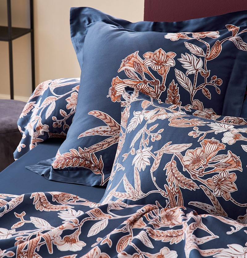 Taie de traversin satin de coton botanic nuit 86x200cm - tradilinge