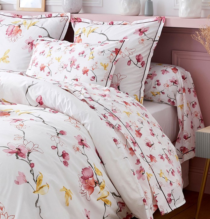 Parure de lit percale Elisa rose Tradilinge - Blancollection