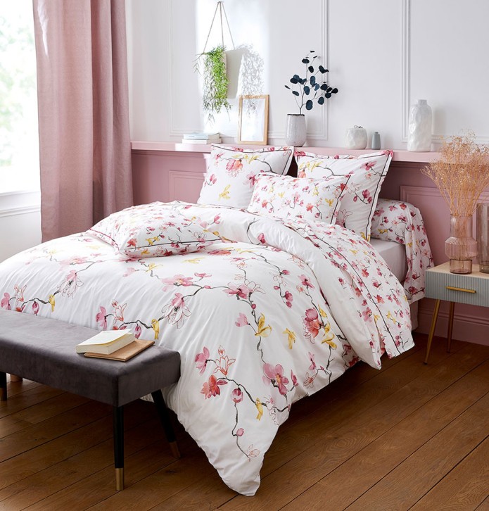 Parure de lit percale Elisa rose Tradilinge - Blancollection