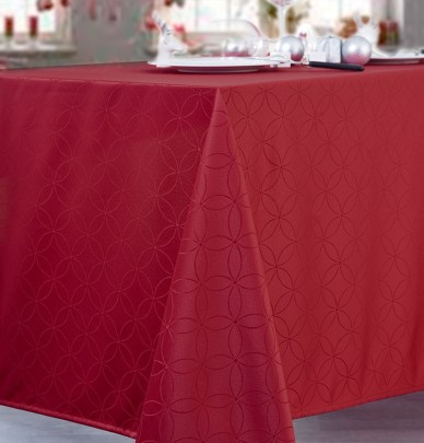 Nappe damassée polyester Manoe rouge Calitex