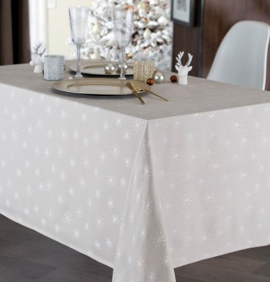 Nappe damassée polyester Floche écru Calitex