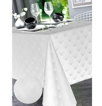 Nappe damassée polyester Scale blanc Calitex
