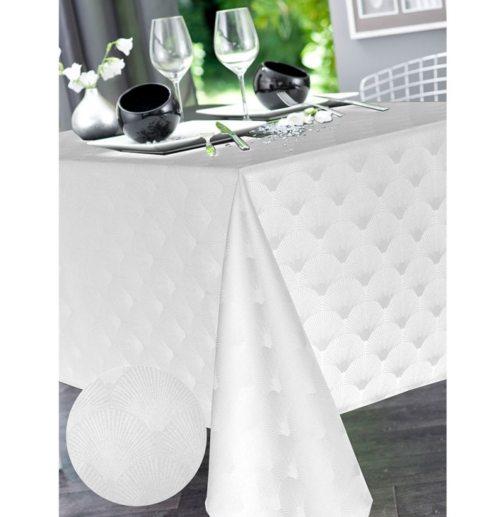 Nappe damassée polyester Scale blanc Calitex - Blancollection