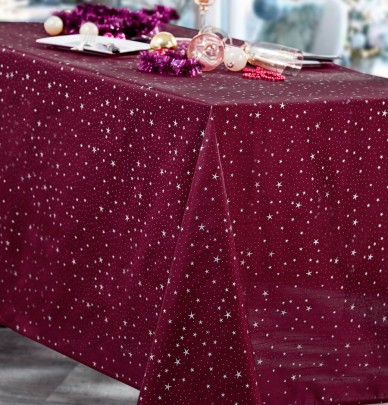 Nappe polyester Evita bordeaux/argent Calitex