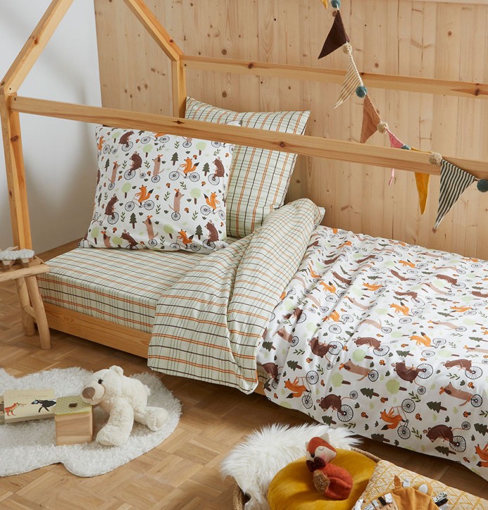 Taie d'oreiller enfant Forêt à bicyclette La maison de Balmy - Blancollection