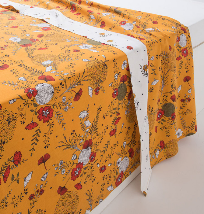 Drap Orange Vintage 2 Pers + Drap Housse Années 70 – Coton Mixte 240x312 Cm