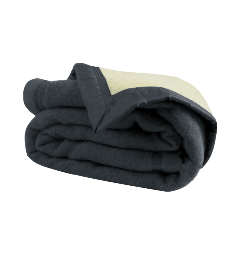 Couverture pure laine vierge Woolmark 800g/m² gris anthracite Ourson