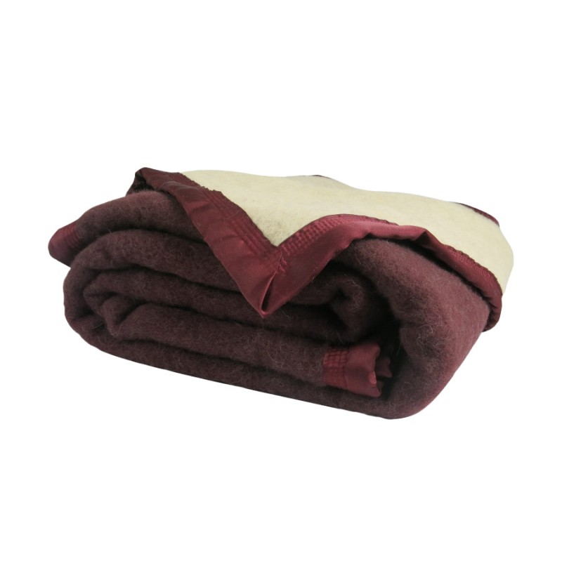 Couverture pure laine vierge Woolmark 730g/m² prune