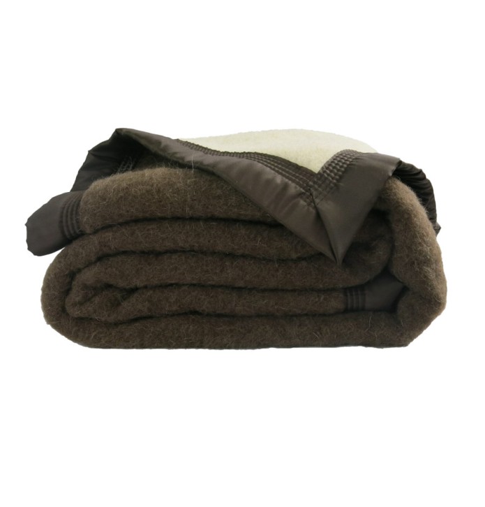 Couverture pure laine vierge Woolmark 730g/m² chocolat Ourson