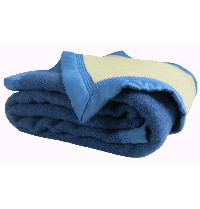 Couverture pure laine vierge Woolmark 600g/m² bleu Ourson