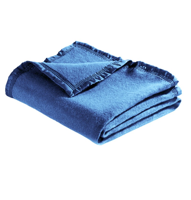 Couverture pure laine vierge Woolmark 350g/m² bleu Ourson