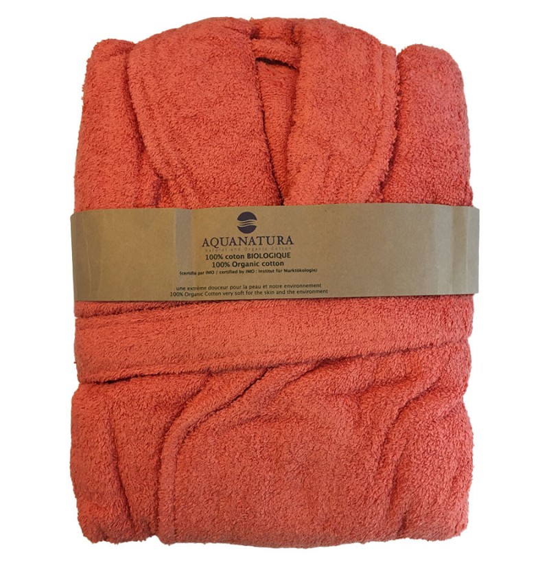 Peignoir coton bio uni 450g/m² 12 coloris corail xl - aquanatura