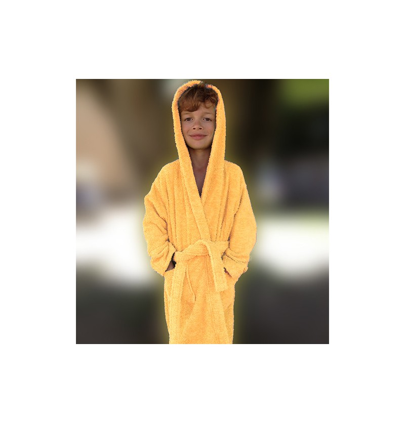 Peignoir enfant coton bio uni capuche 450g/m² 6 coloris 14 ans jaune soleil - aquanatura