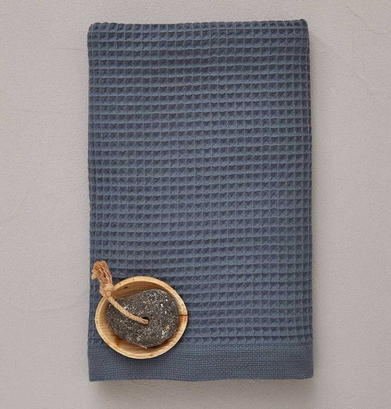 Lot de 2 draps de douche nid d'abeille 250g/m² bain de minuit bleu - sylvie thiriez
