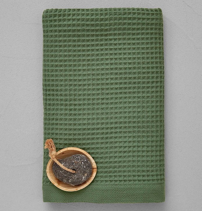 Drap de douche nid d'abeille Bain de minuit vert Sylvie Thiriez