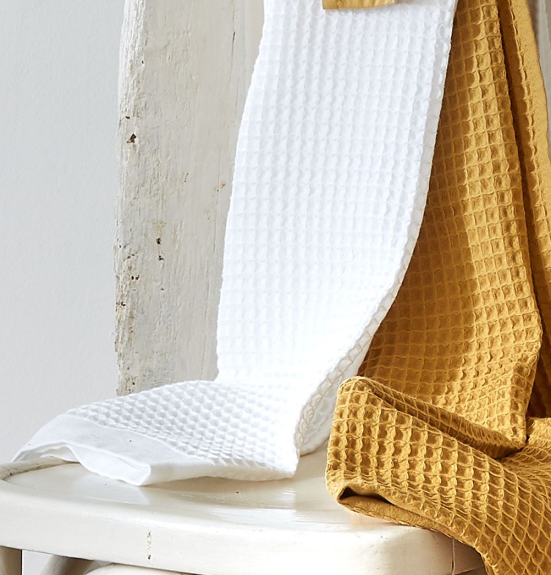 Drap de douche nid d'abeille Bain de minuit Sylvie Thiriez - Blancollection