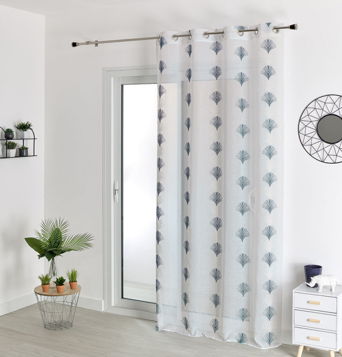 RIDEAU VOILAGE BLEU clair avec pompon 60 x 120 - TBE EUR 2,50 - FR