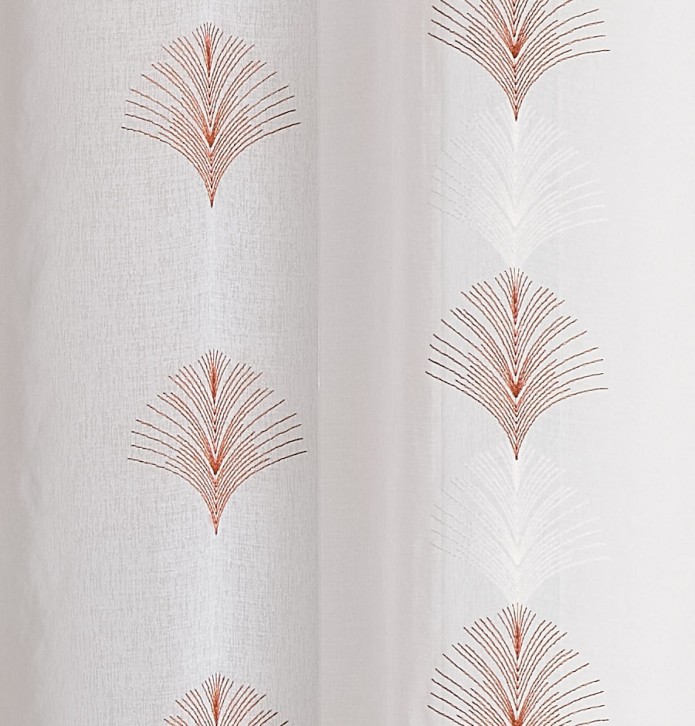 Voilage étamine brodée Plume terracota Qabane - Blancollection