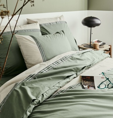 Housse de couette percale Noa kaki Tradilinge