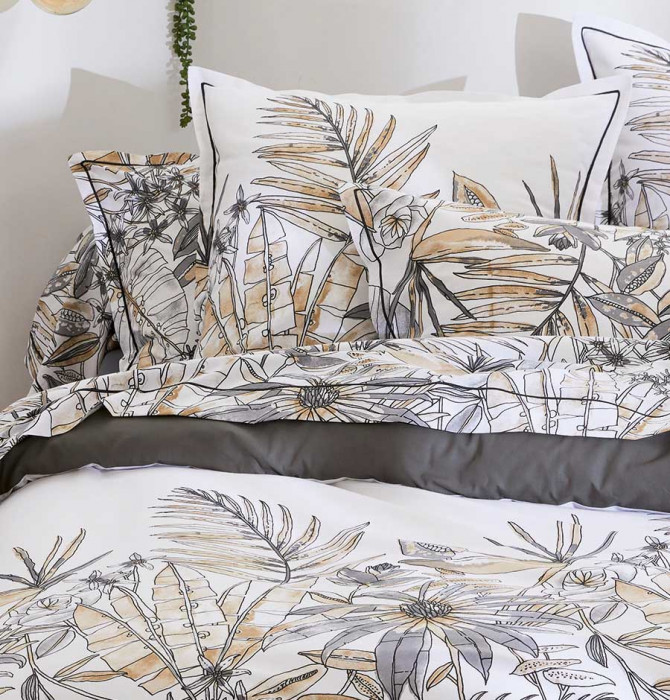 Housse De Couette Sumatra 300x240 Cm - 100% Coton, Motif Feuillages Gris Fusain - Réversible Et Fabriquée En France - 10
