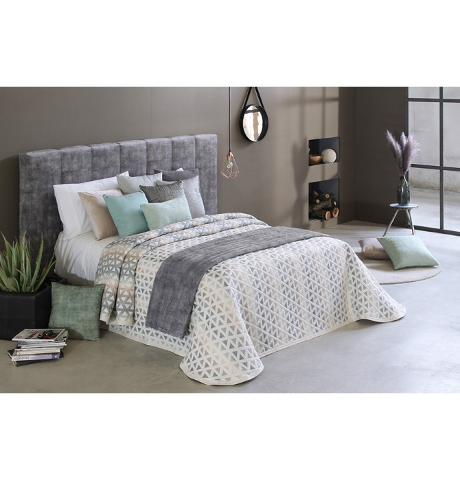 Couvre-lit 5 Pièces Brenda Jacquard - 220x240 Cm Gris Motif Doré - Polyester Satiné Luxueux - 9