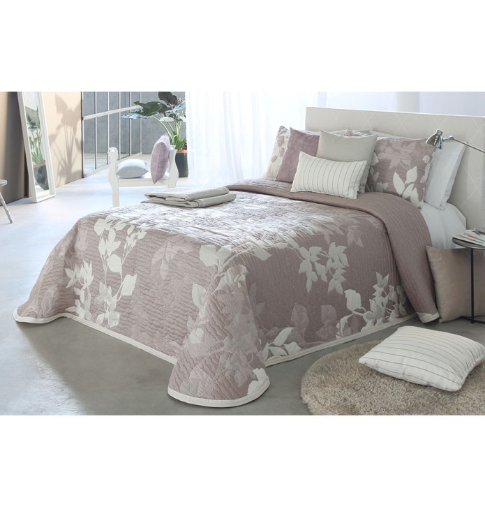 Couvre lit jacquard Sildavia rose parme Reig Marti - Blancollection