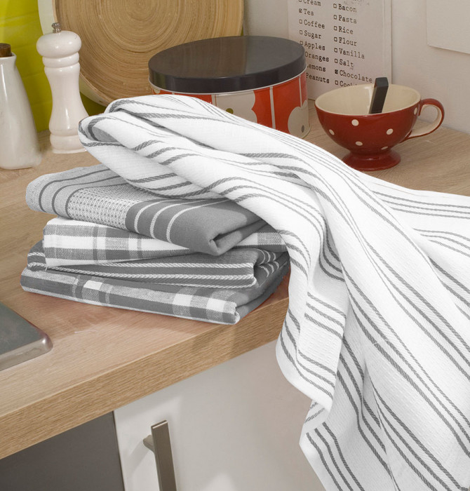 THUN Lot De 4 Torchons Avec Boîte En Bois Country Bloom - 100% Coton, 60x100 Cm