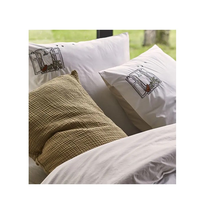 Taie d'oreiller percale Bonjour Sylvie Thiriez - Blancollection