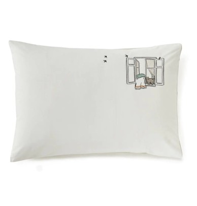 Taie d'oreiller percale Bonjour Sylvie Thiriez