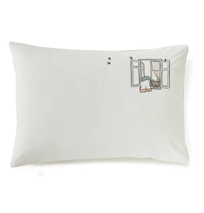 Taie d'oreiller percale Bonjour Sylvie Thiriez - Blancollection
