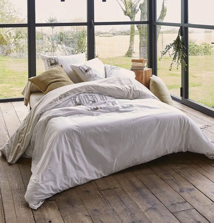 Housse de couette percale Bonjour Sylvie Thiriez - Blancollection