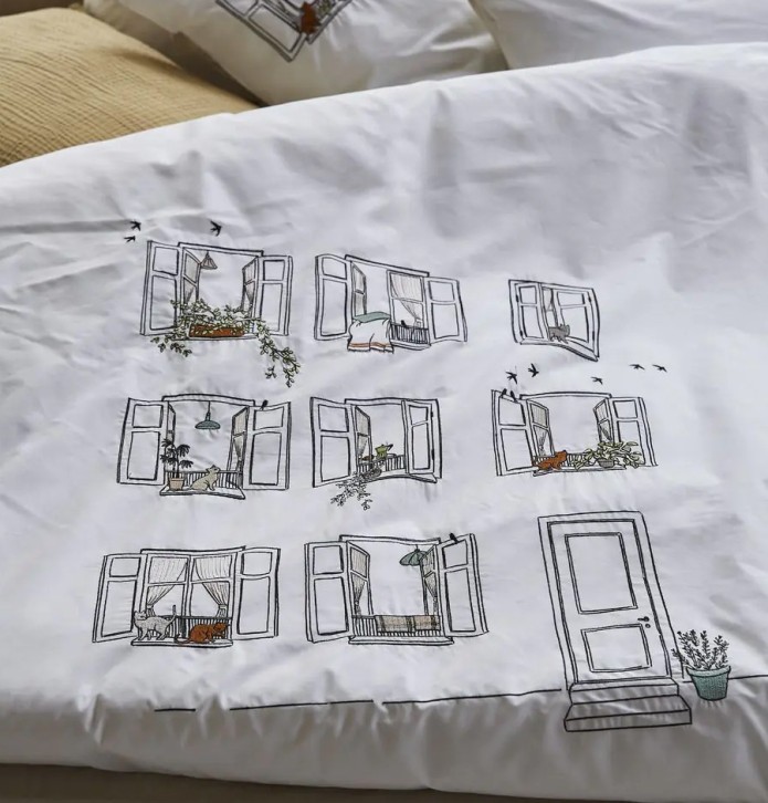 Housse de couette percale Bonjour Sylvie Thiriez - Blancollection