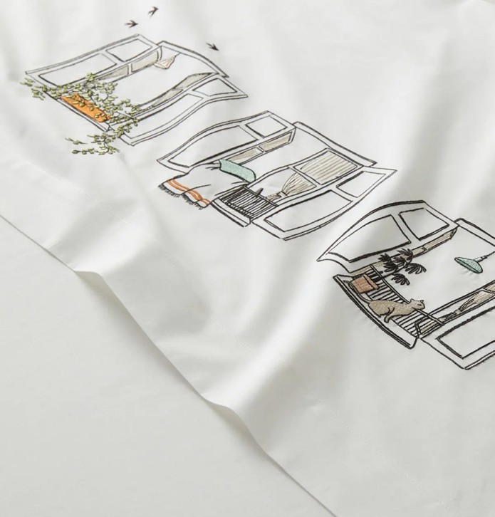 Parure de lit percale Bonjour Sylvie Thiriez - Blancollection