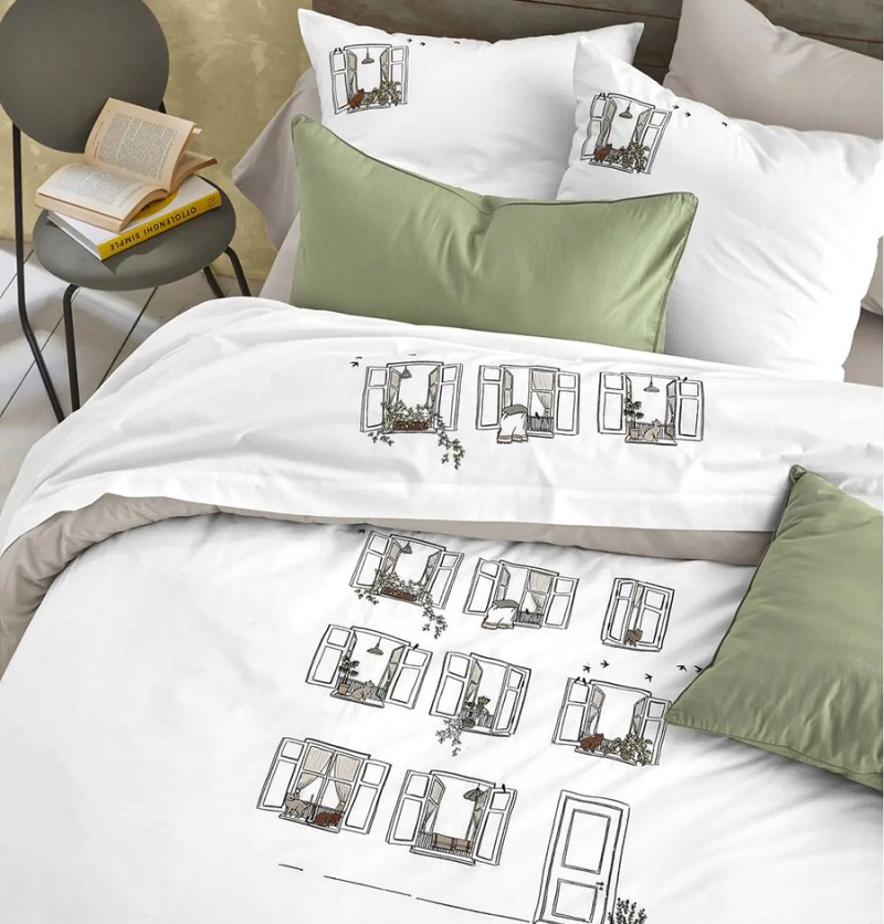 Parure de lit percale Bonjour Sylvie Thiriez