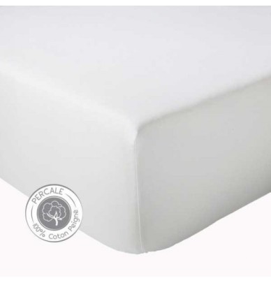 Drap housse percale blanc grands bonnets 40cm Tradilinge