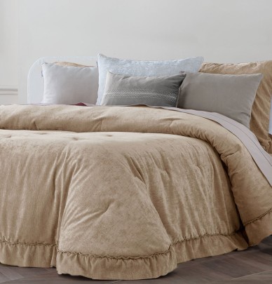 Couvre lit velours matelassé Isla beige sable Antilo