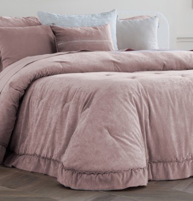 Couvre lit velours matelassé Isla rose Antilo
