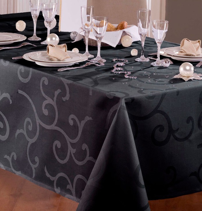 Nappe damassée enduite Madigan encre Calitex