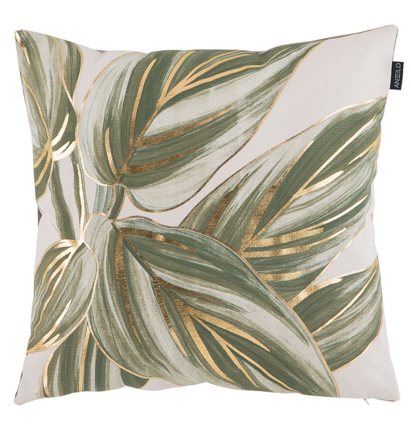 Lot de 2 housses coussins feuillage vert/or 45x45cm - antilo
