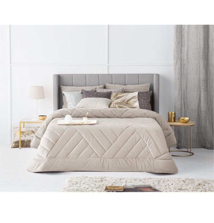 Boutis velours matelassé Dual beige Antilo - Blancollection