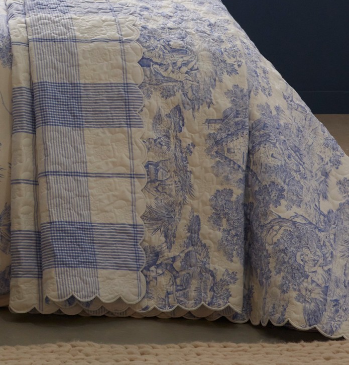 Boutis Toile de Jouy bleu Pastorale La maison de Balmy - Blancollection