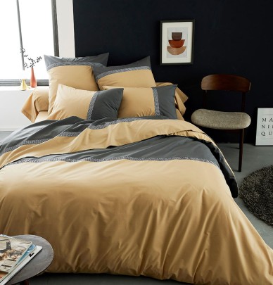 Parure housse de couette + taie percale Macassar moka Tradilinge