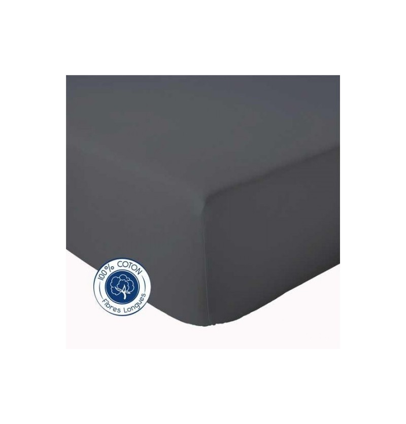 Drap-housse uni coton très grands bonnets 40cm 5 coloris 140x190cm carbone - tradilinge