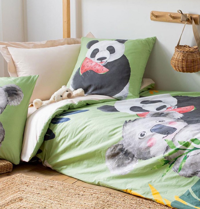 Parure de lit enfant percale Panda Tradilinge - Blancollection
