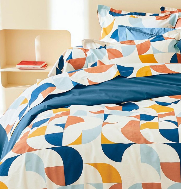 Housse de couette percale Modulo cobalt Tradilinge - Blancollection