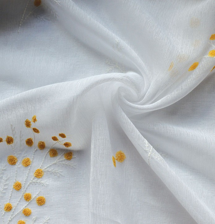 Voilage brodé Mimosa Qabane - Blancollection